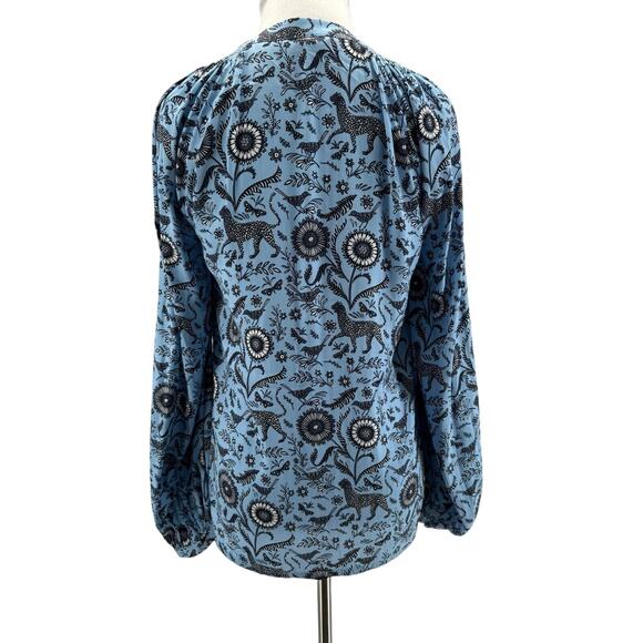 Boden Women's Blue Floral Kitty Smocked Neck Long Sleeve Blouse Size 2 - Picture 3 of 5